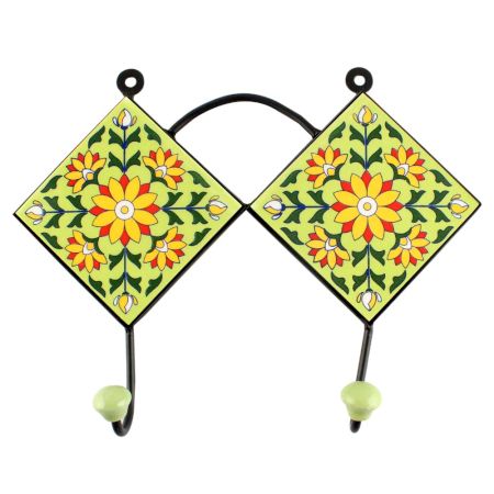 Pea Green Sunflower Ceramic Tile Hook